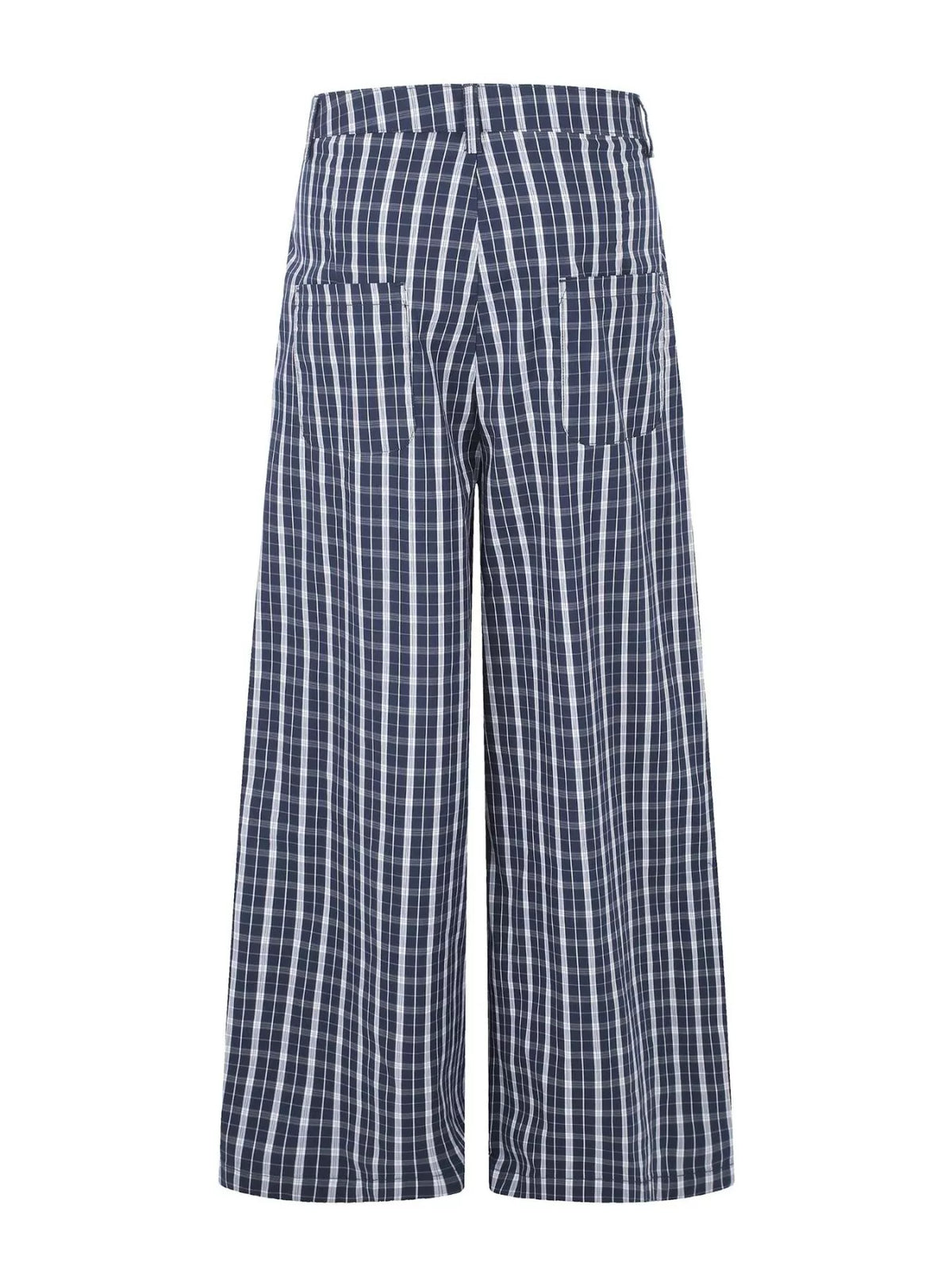Men's Wide Leg Plaid Button-Front Pants