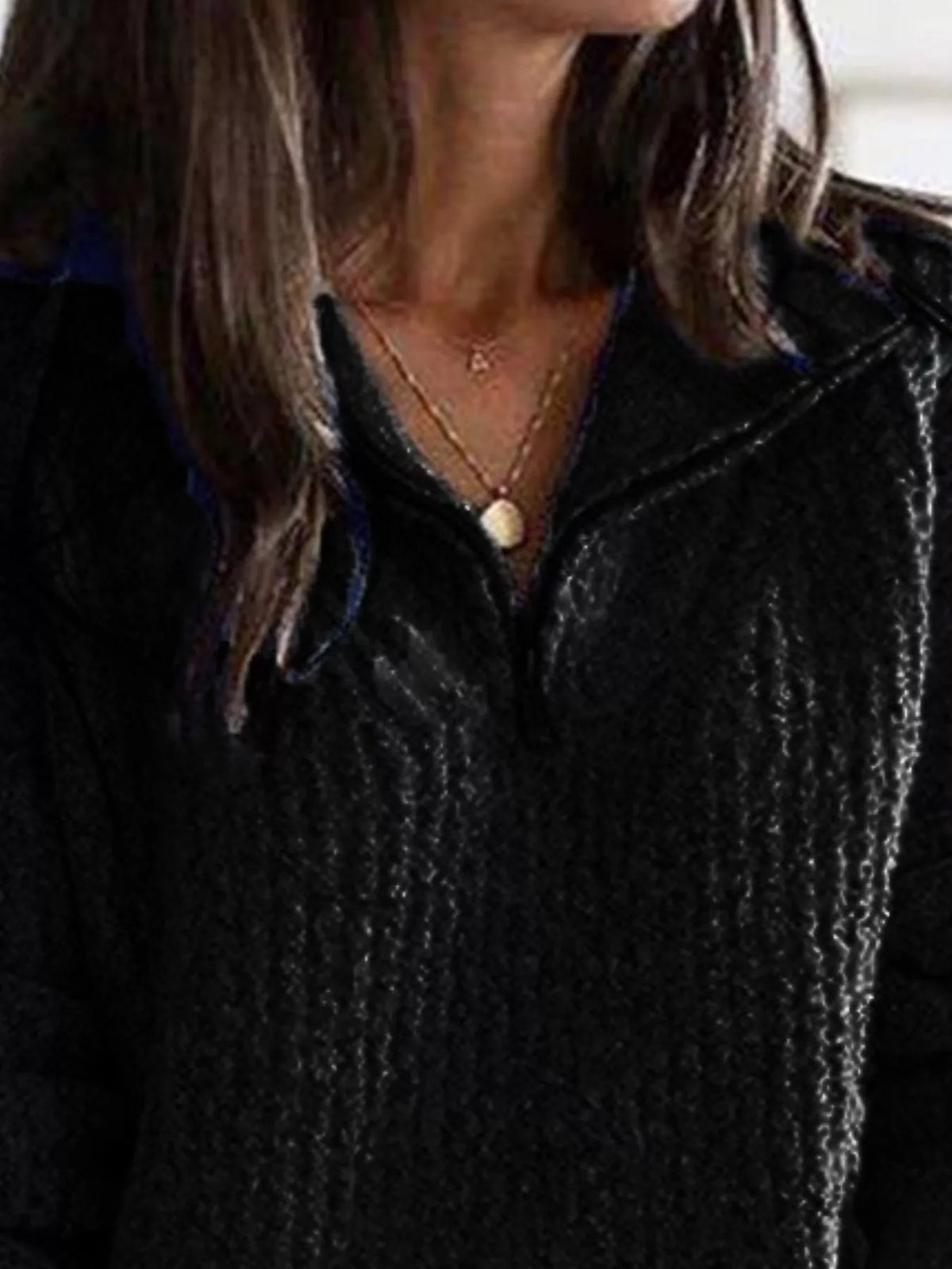 Full Size Half-Zip Textured Sweater Plus Size - Lilixa.store