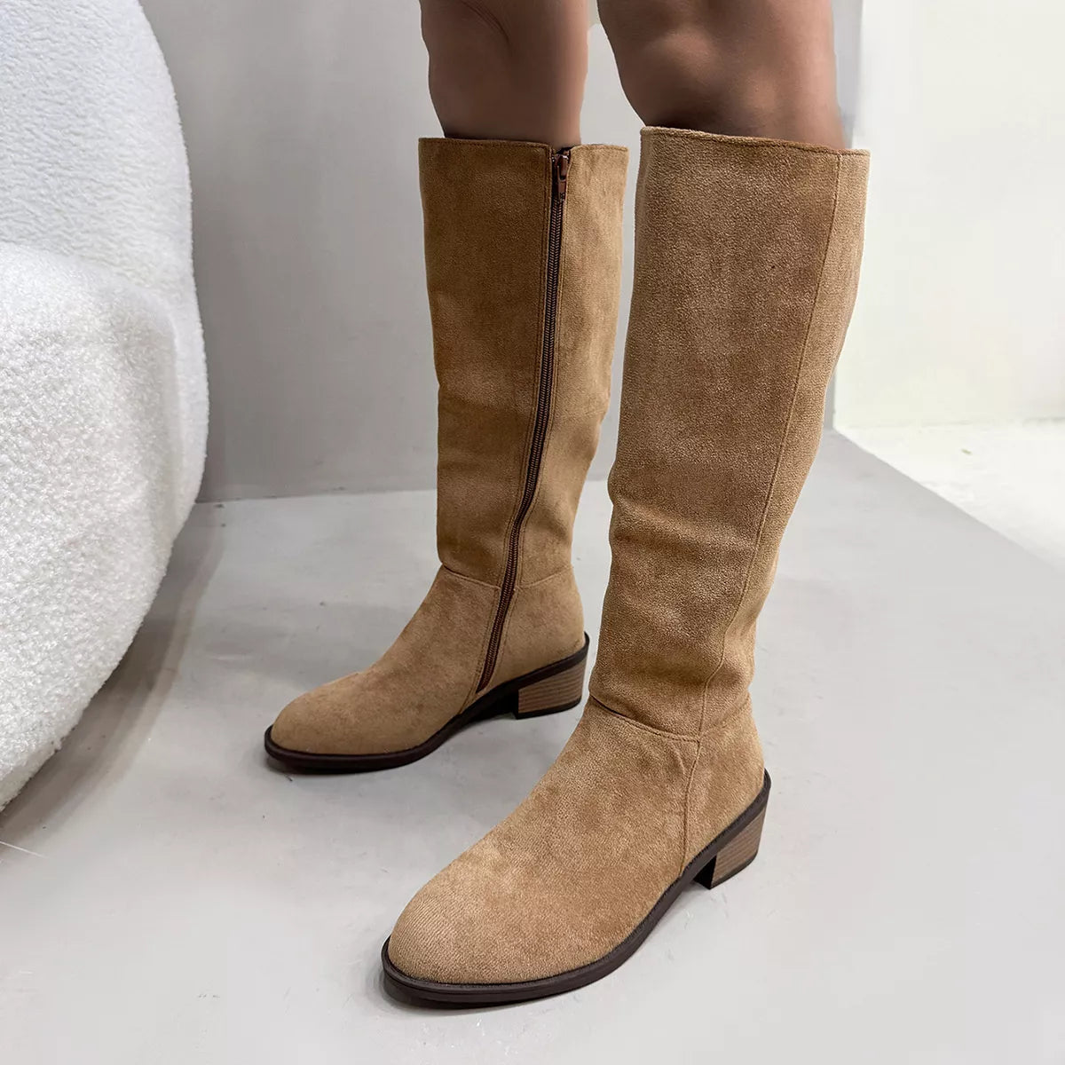 Side Zipper Closure Suede Knee-High Boots - Lilixa.store