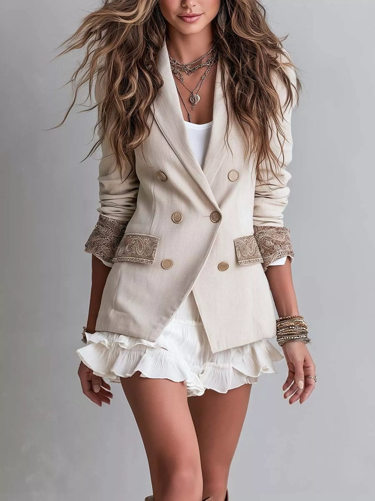 Double-Breasted Lapel Collar Blazer - Lilixa.store