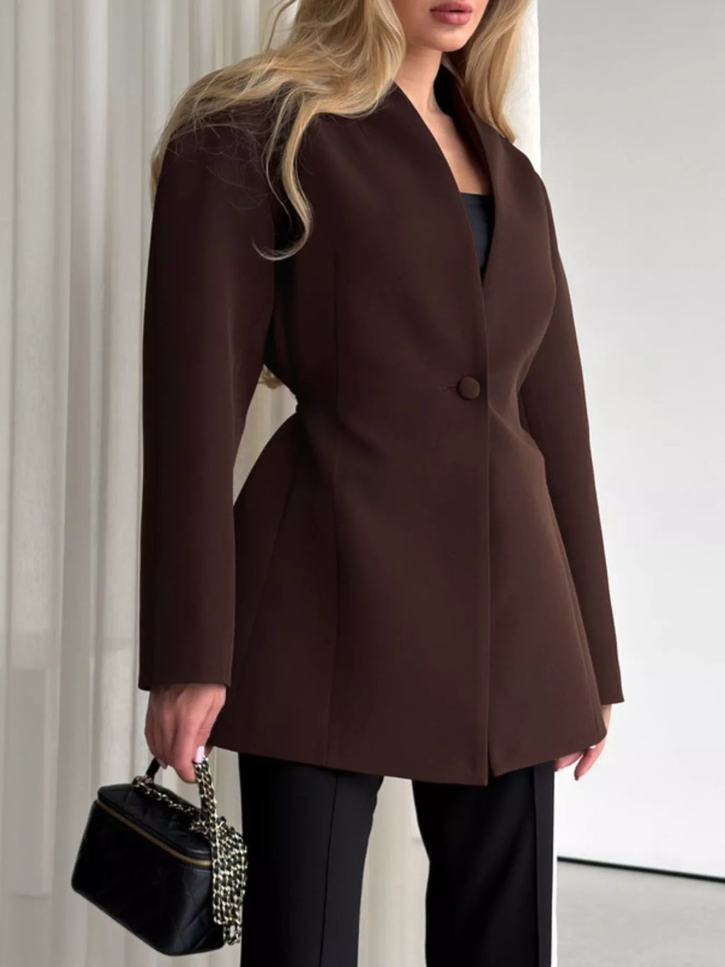 One Button Long Sleeve Blazer - Lilixa.store