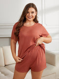 Plus Size Round Neck Short Sleeve Two-Piece Loungewear Set - Lilixa.store