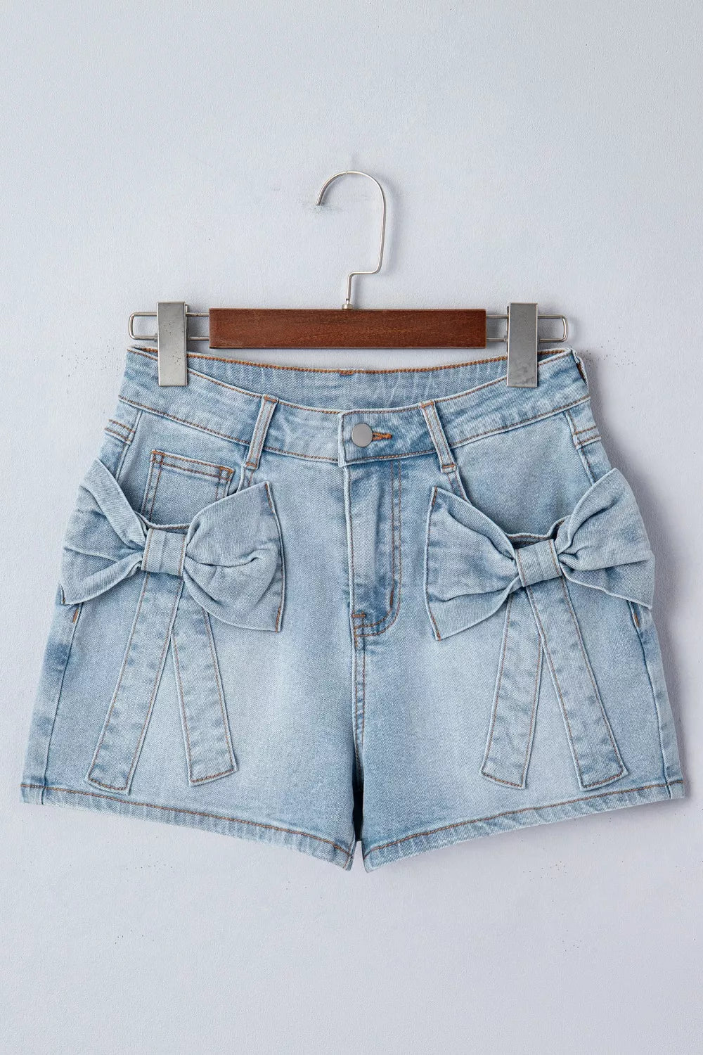 Bow Detail Denim Shorts with Pockets - Lilixa.store