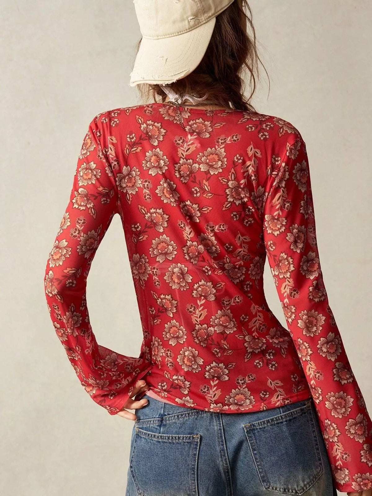 Printed Flare Sleeve Button Down Top