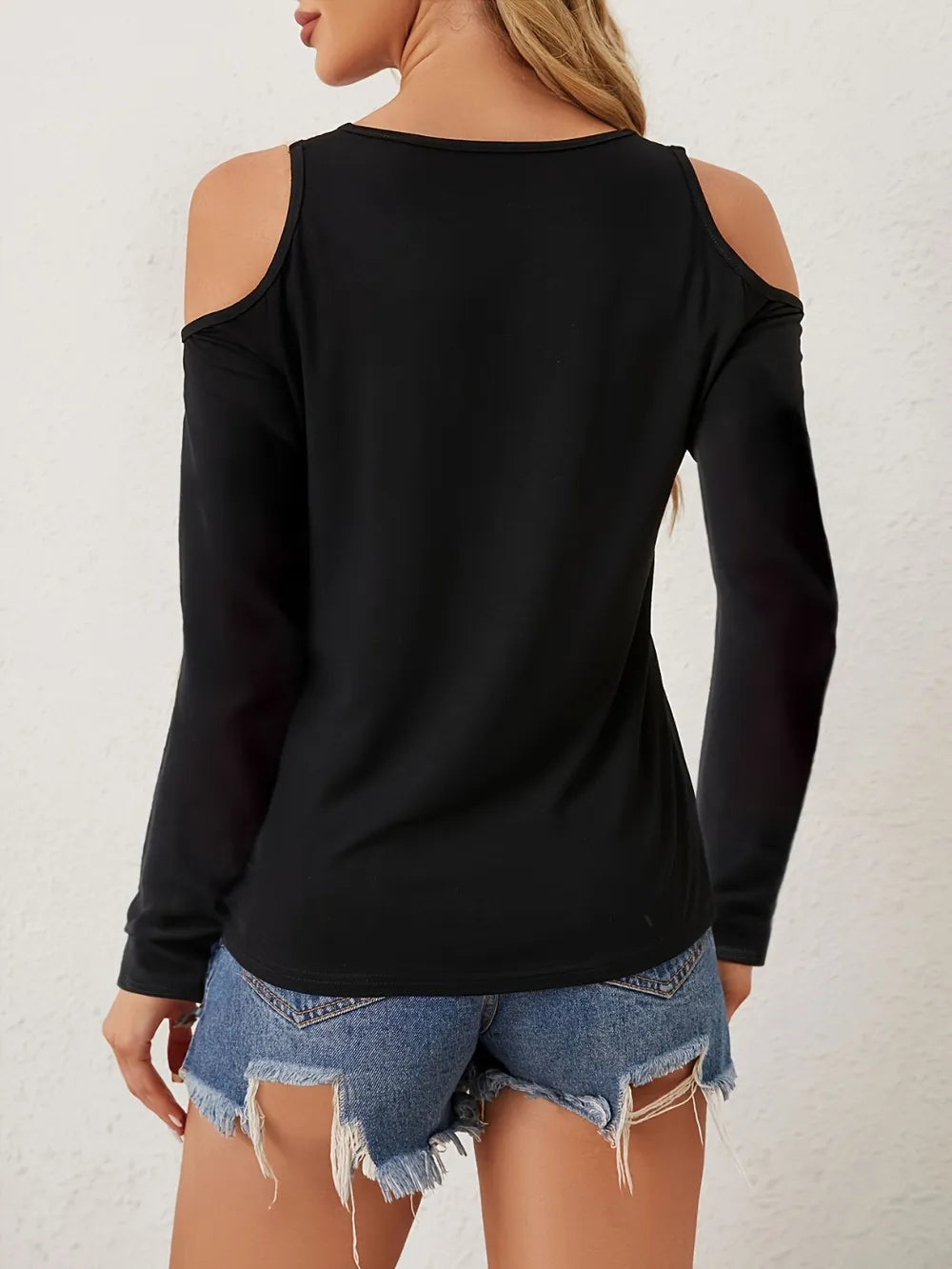 V-Neck Cold Shoulder Long Sleeve T-Shirt - Lilixa.store
