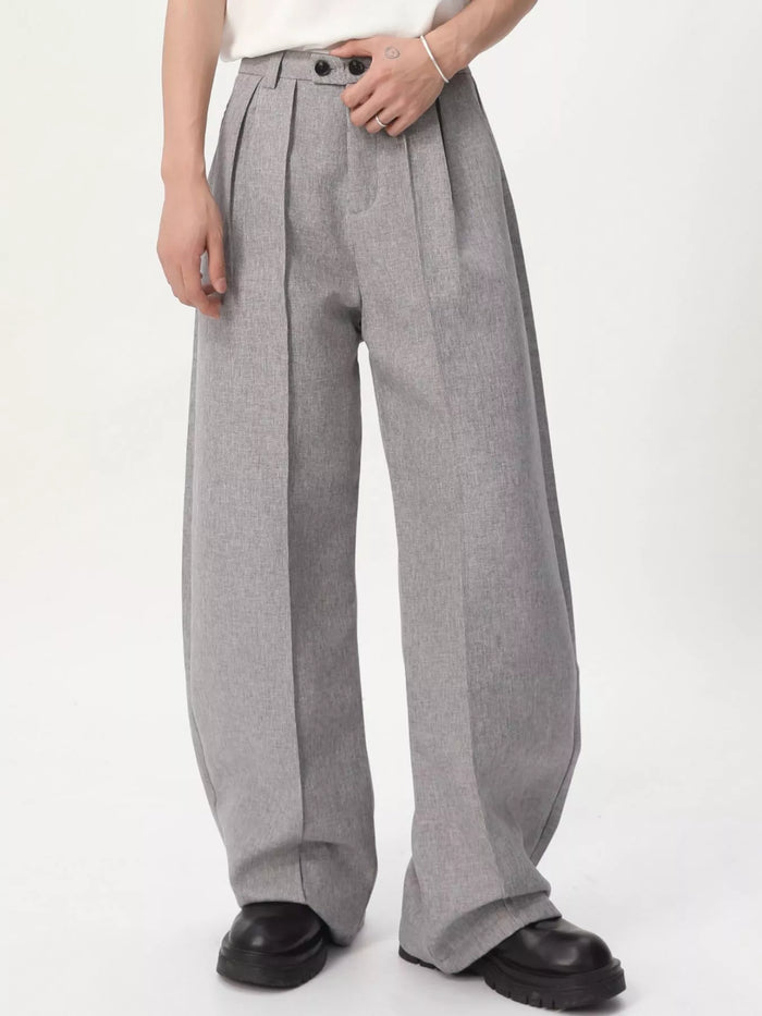 Men's Wide-Leg Pleated Pants in Gray