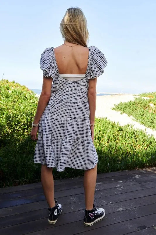 Davi & Dani Jacquard V-Neck Flutter Cap Sleeve Tiered Dress - Lilixa.store