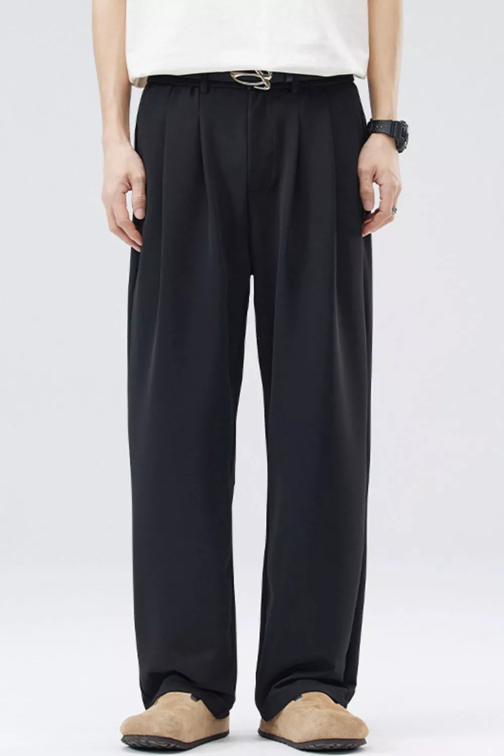 Men's Full Size Loose Fit Casual Pleated Pants Plus Size in Black