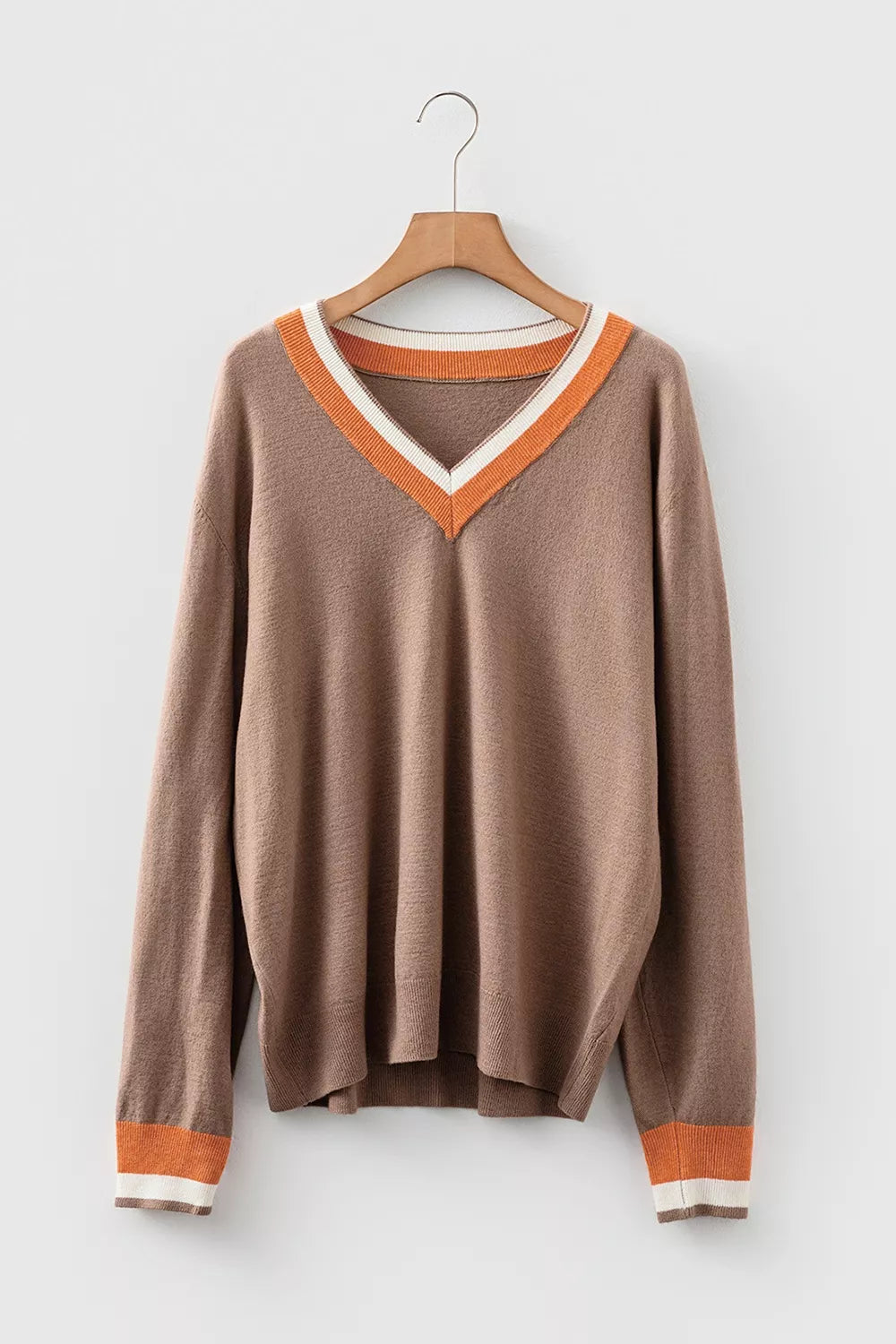 Contrast Trim V-Neck Sweater - Lilixa.store
