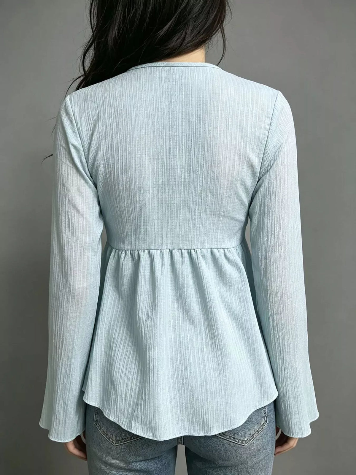 Tie-Front Flare Sleeve Blouse - Lilixa.store