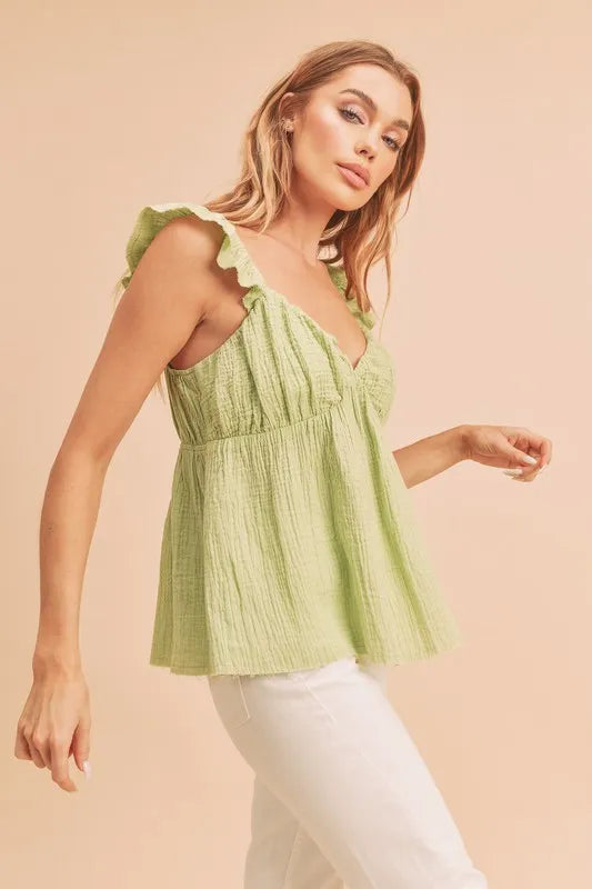 Aemi + Co Sweetheart Neck Ruffled Strap Top - Lilixa.store