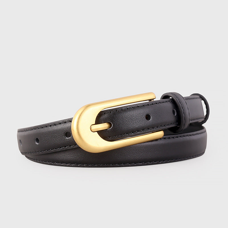 Gold Buckle Skinny Leather Belt - Lilixa.store