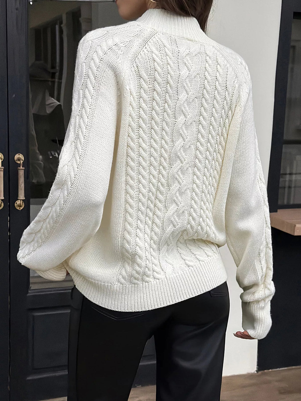 Mock Neck Cable-Knit Sweater - Lilixa.store