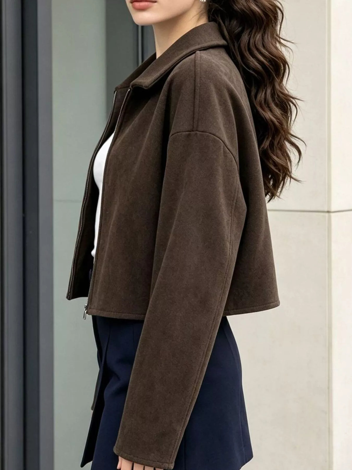 Zip Up Dropped Shoulder Jacket