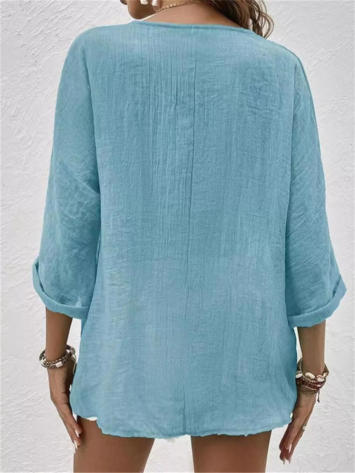 Full Size Casual V-Neck Button-Down Blouse Plus Size, view 2