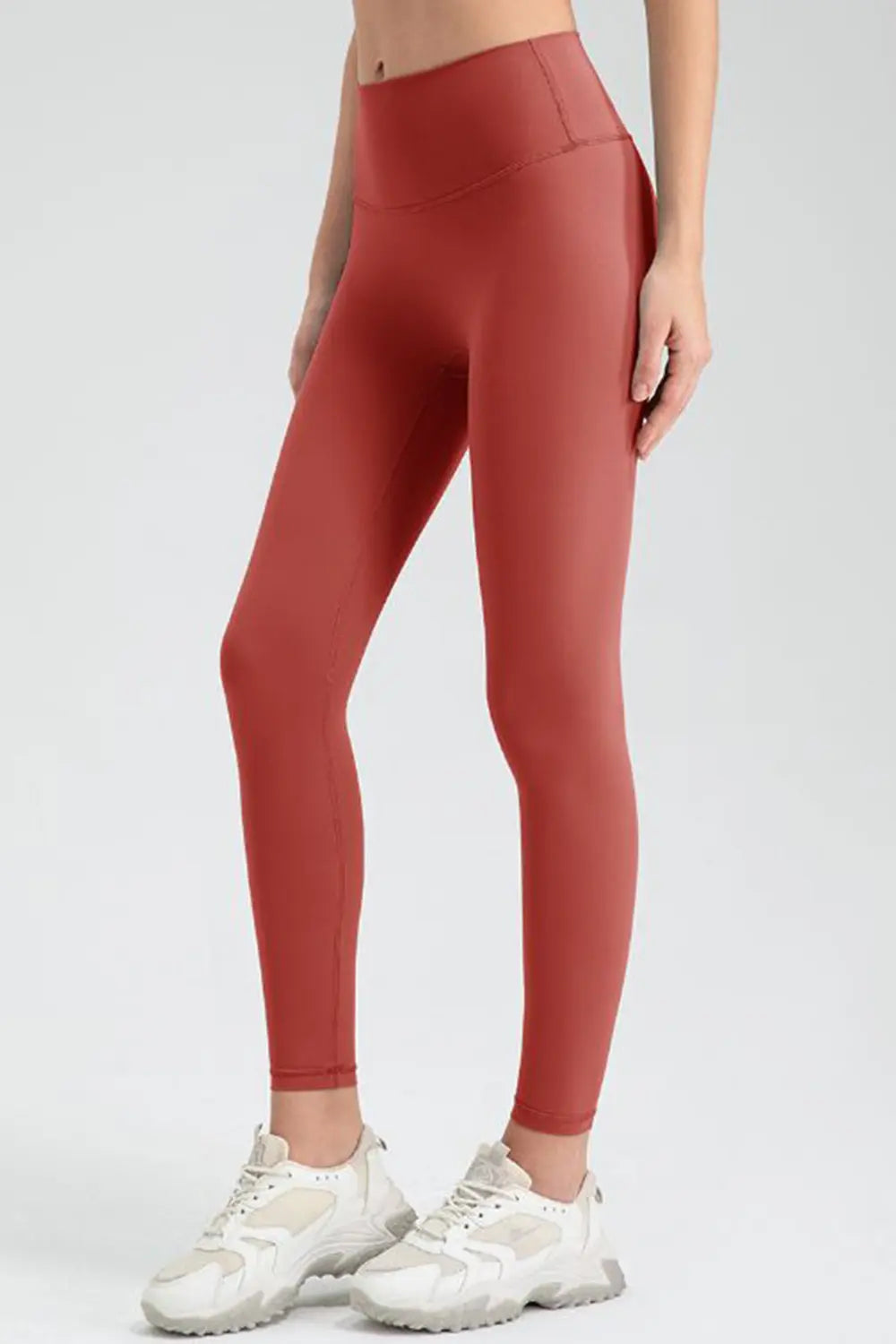 Wide Waistband Sport Leggings in Red Orange