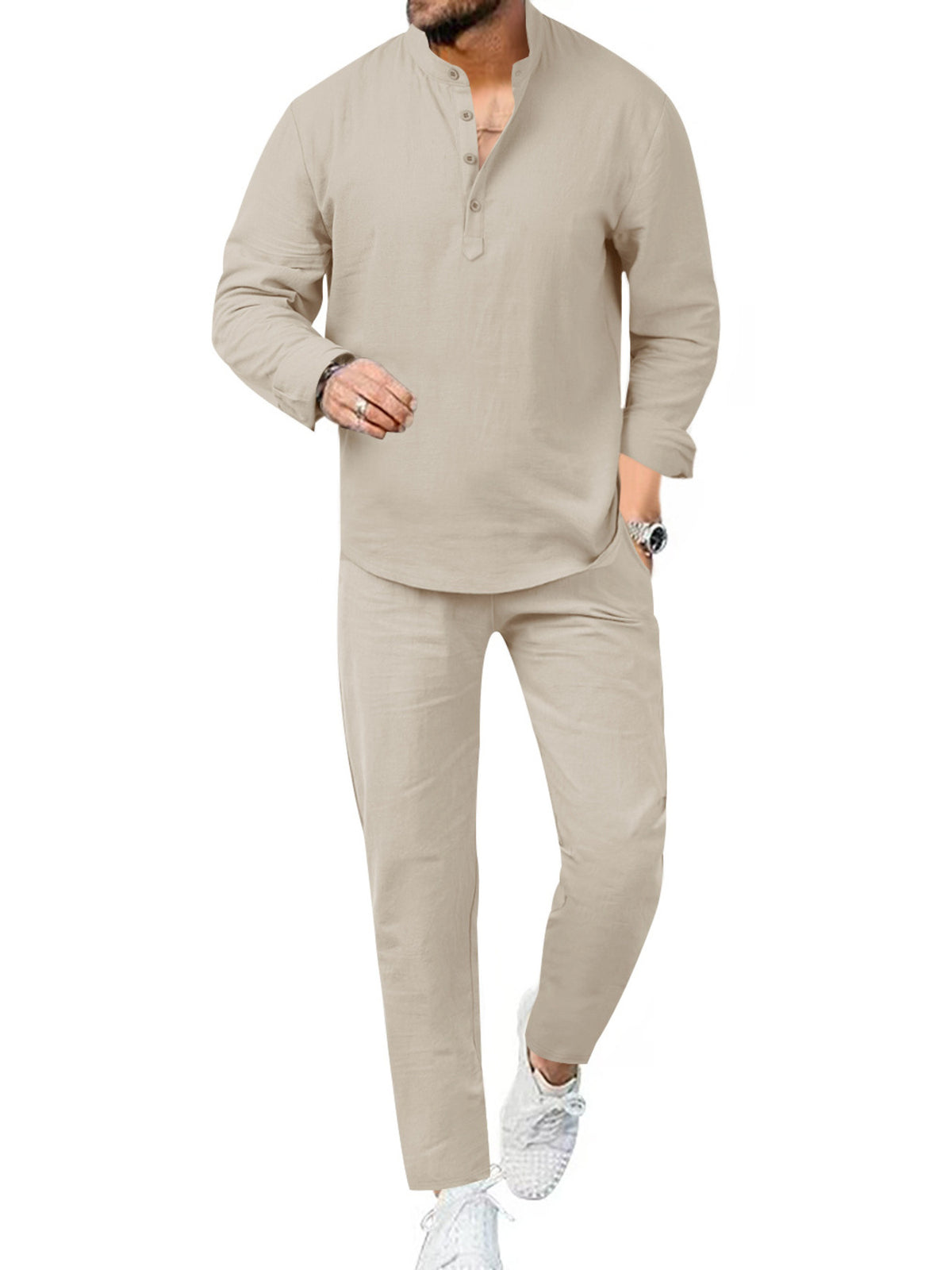 Men's Full Size Casual Long Sleeve Shirt and Pants Set Plus Size - Lilixa.store