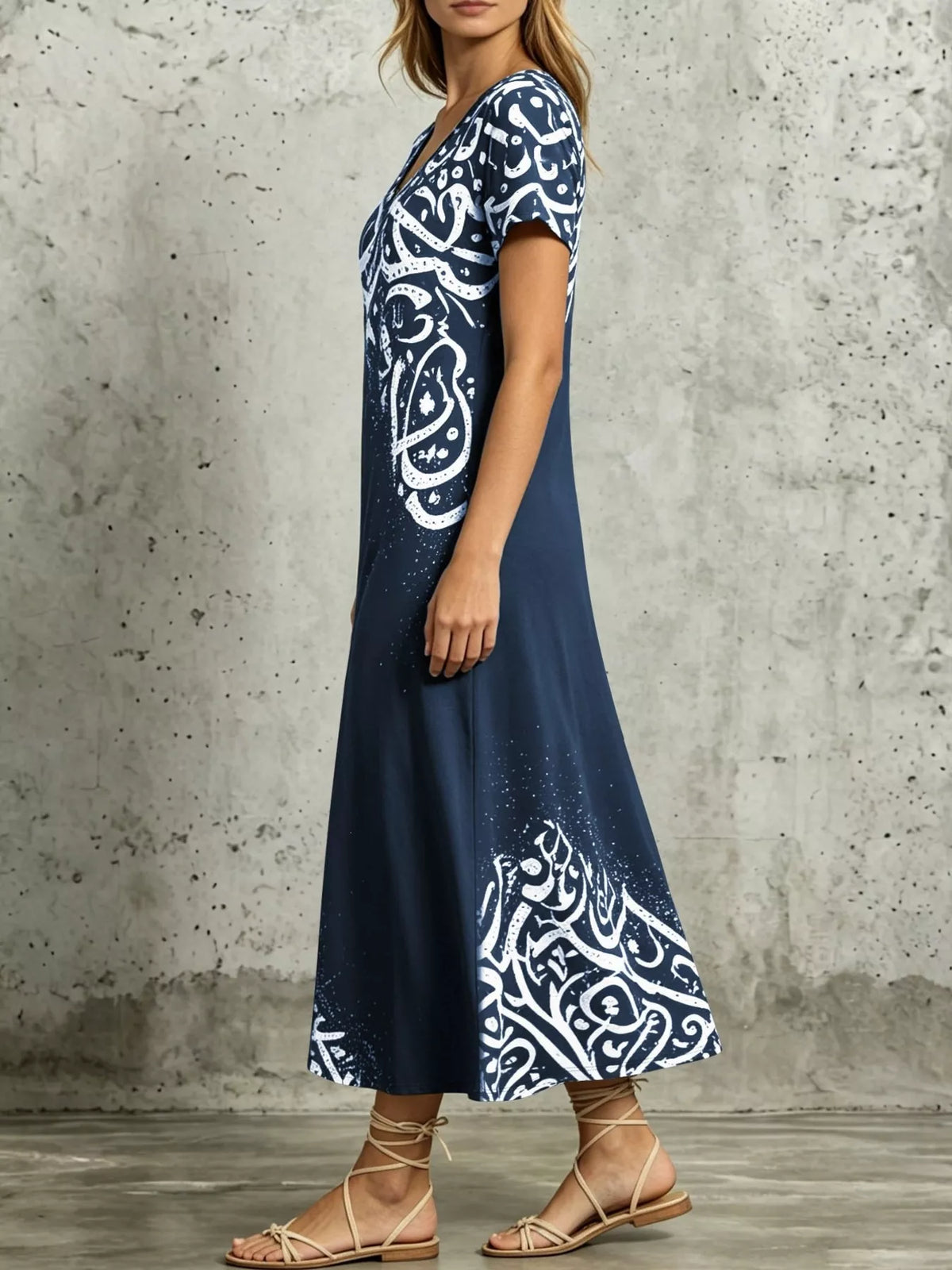 Printed Short Sleeve Midi Dress - Lilixa.store