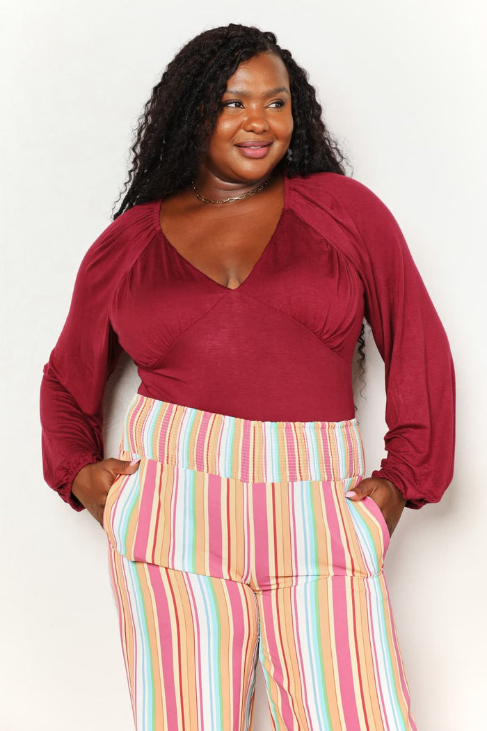 Culture Code Full Size Heart Neck Poet Sleeve Bodysuit - Lilixa.store