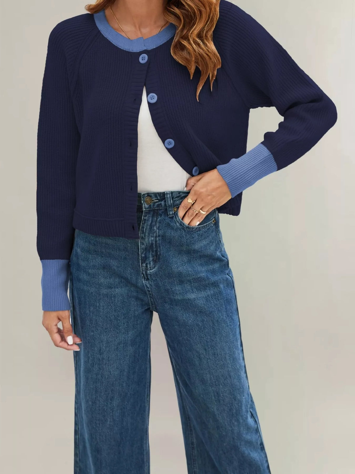 Color Block Ribbed Knit Button-Front Cardigan - Lilixa.store
