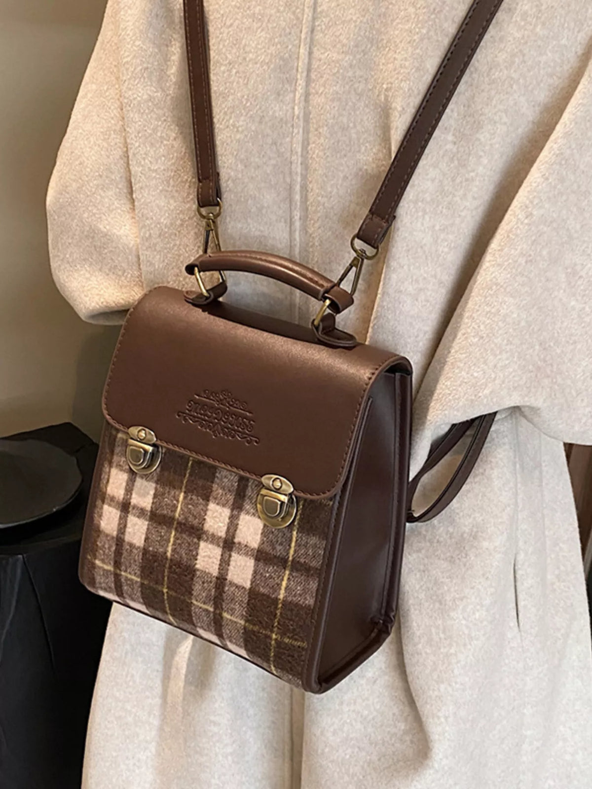 Vintage Plaid Flap Backpack Bag - Lilixa.store