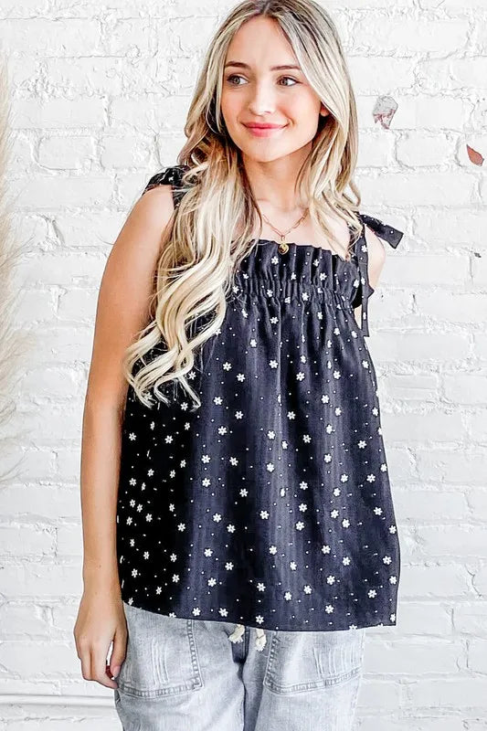 And The Why Daisy Polka Dot Print Ruffle Tank Top - Lilixa.store
