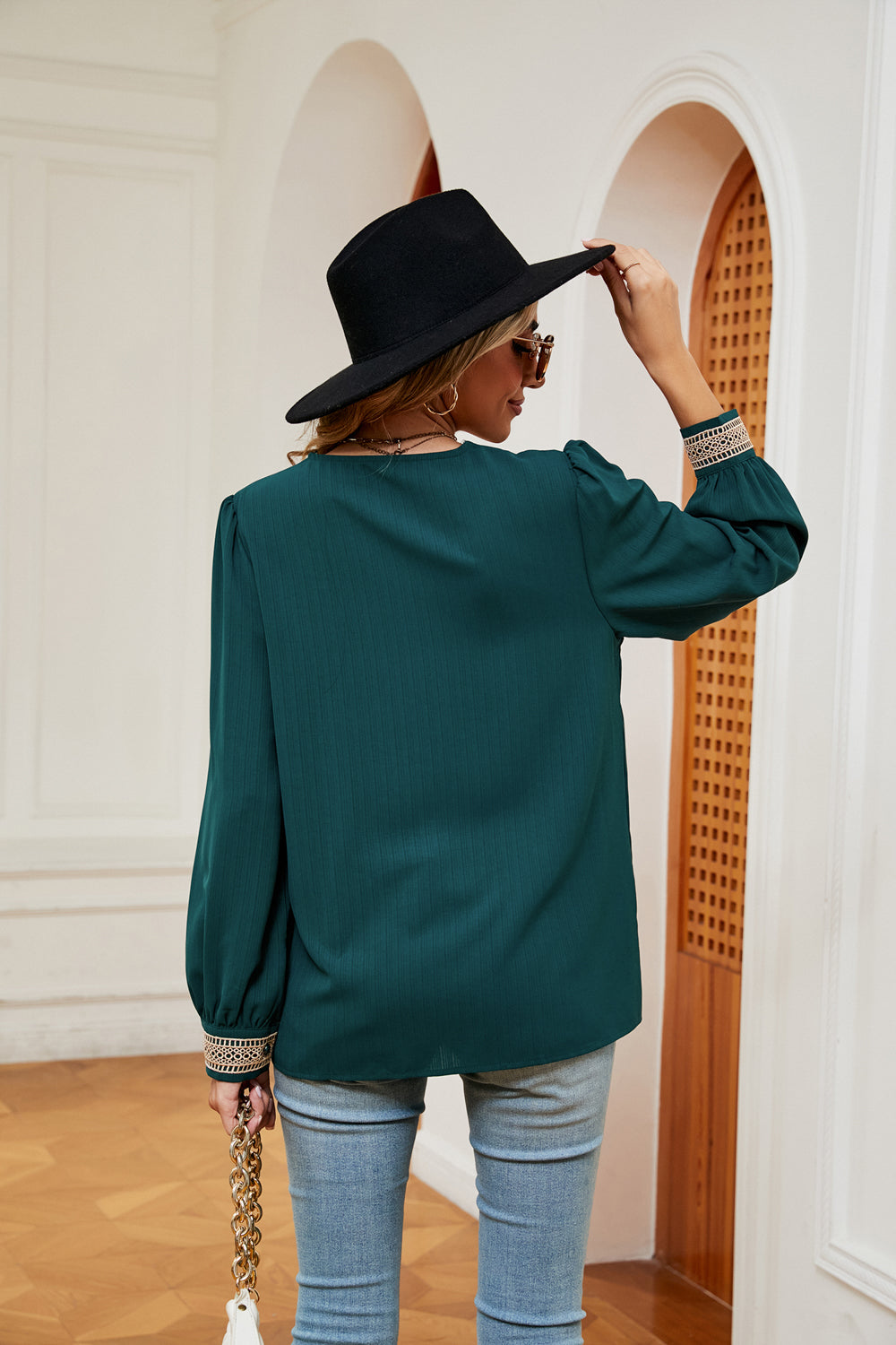 Contrast Puff Sleeve Blouse, view 10