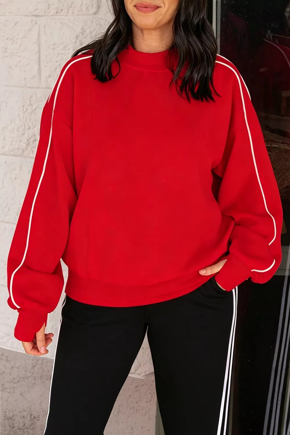 Stand Neck Long Sleeve Regular Fit Sweatshirt - Lilixa.store