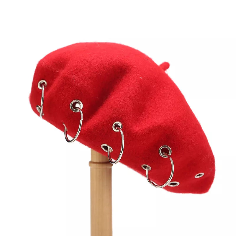 Metal Ring Embellished Beret Hat - Lilixa.store