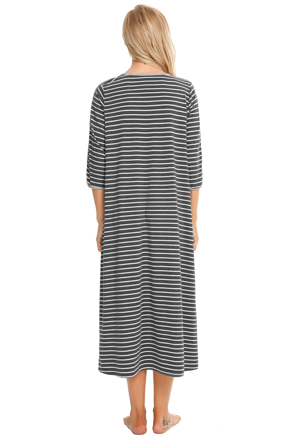 Round Neck Three-Quarter Sleeve Midi Night Dress - Lilixa.store