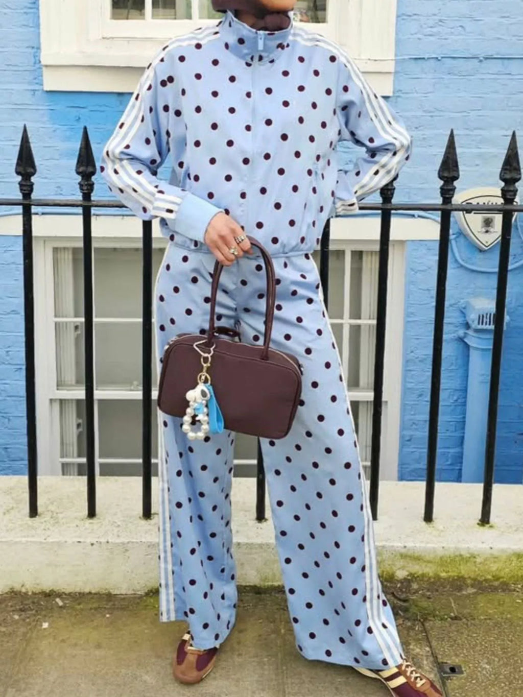 Polka Dot Side Striped Outerwear and Pants Set - Lilixa.store