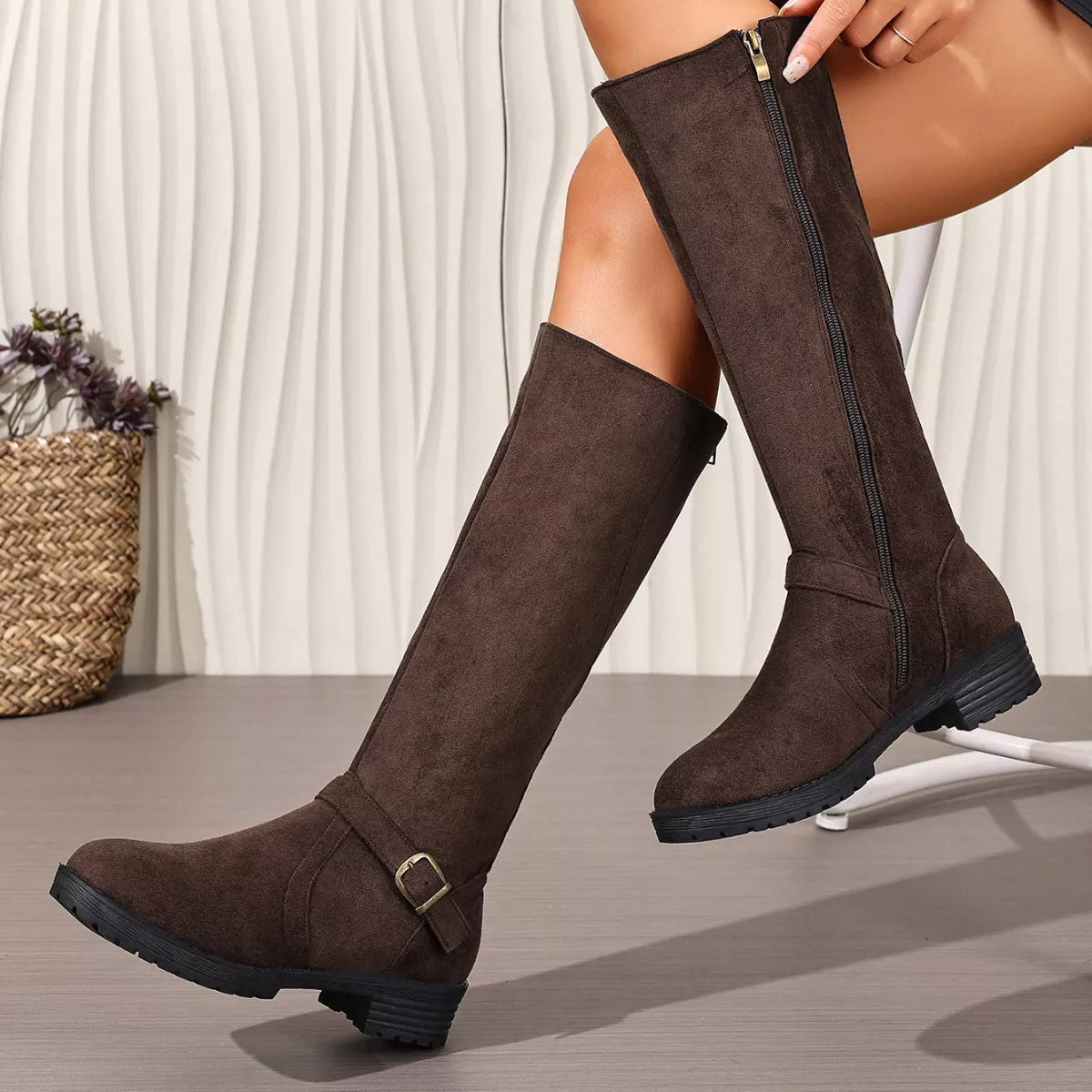 Knee-High Suede Buckle Accent Boots - Lilixa.store