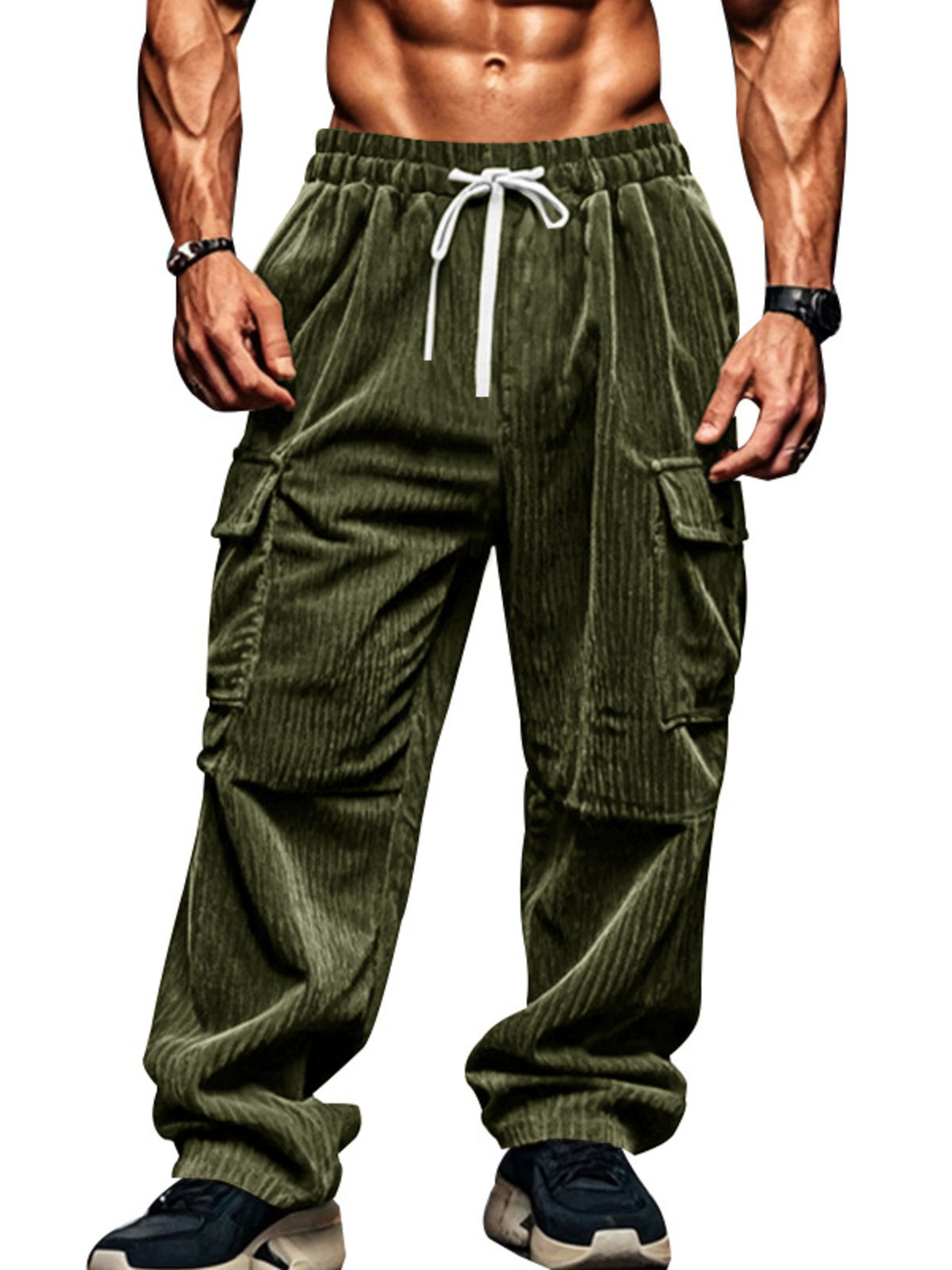 Men's Full Size Corduroy Cargo Pants Plus Size
