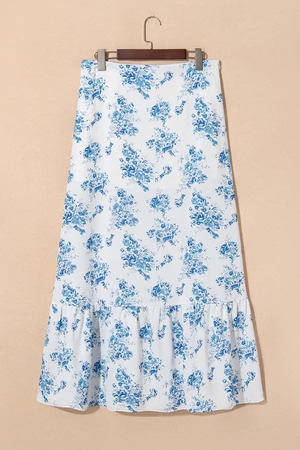 Split Asymmetrical Ruffled Printed Skirt - Lilixa.store