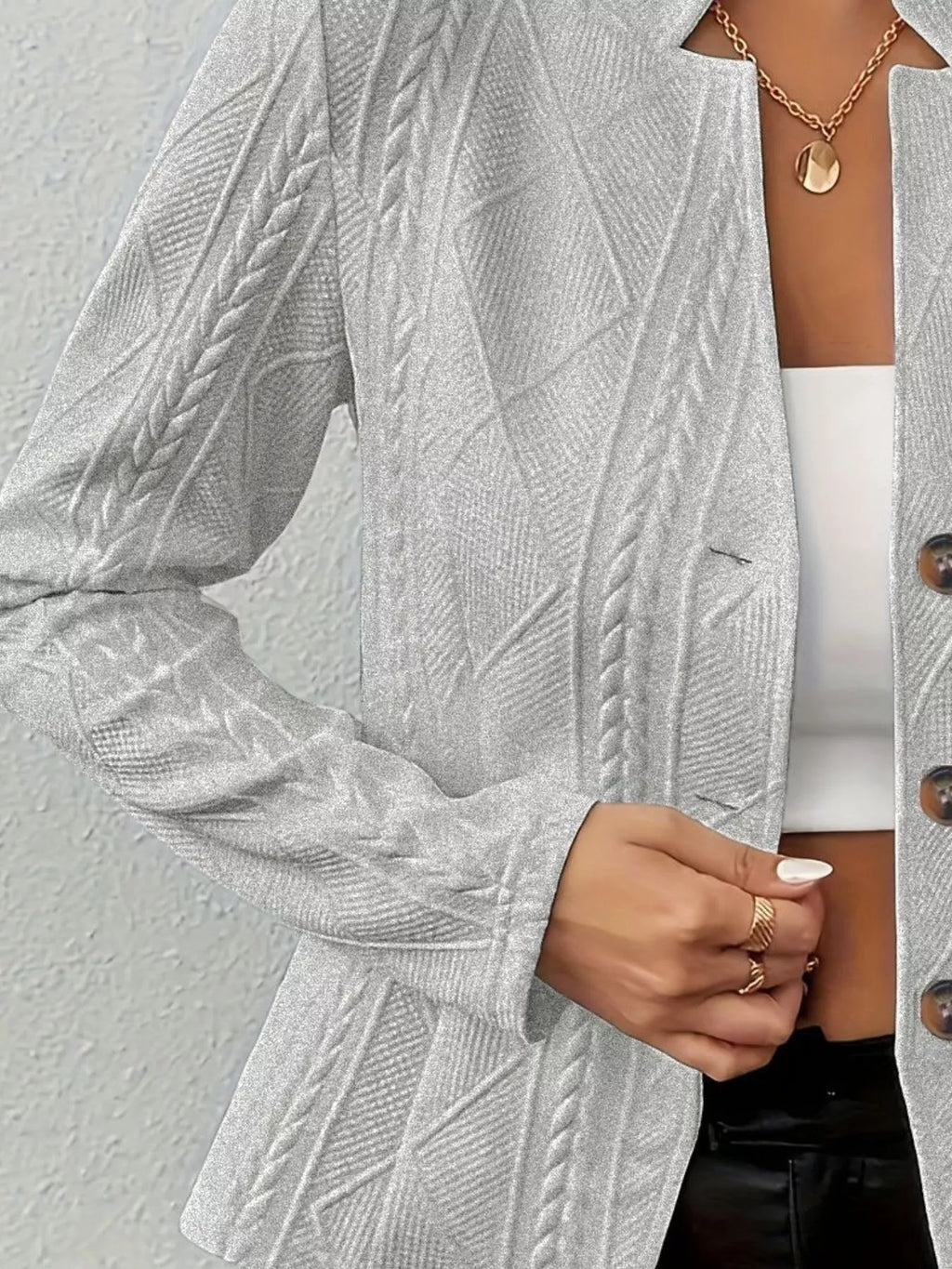 Textured Knit Button-Front Blazer - Lilixa.store