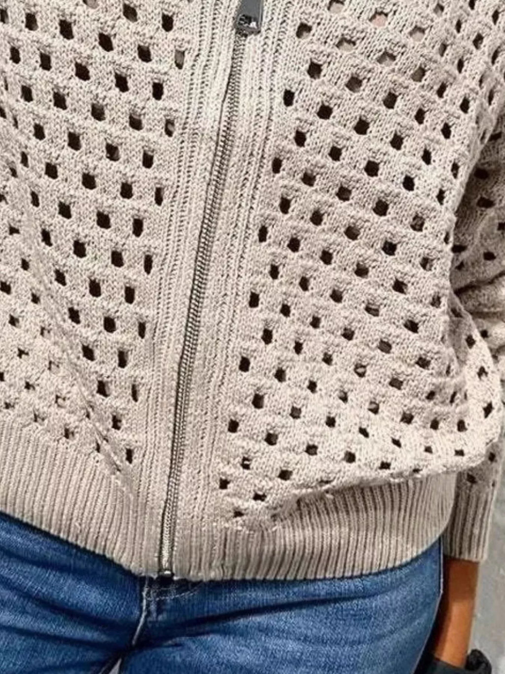 Full Size Crochet Knit Zip-Up Cardigan Plus Size - Lilixa.store