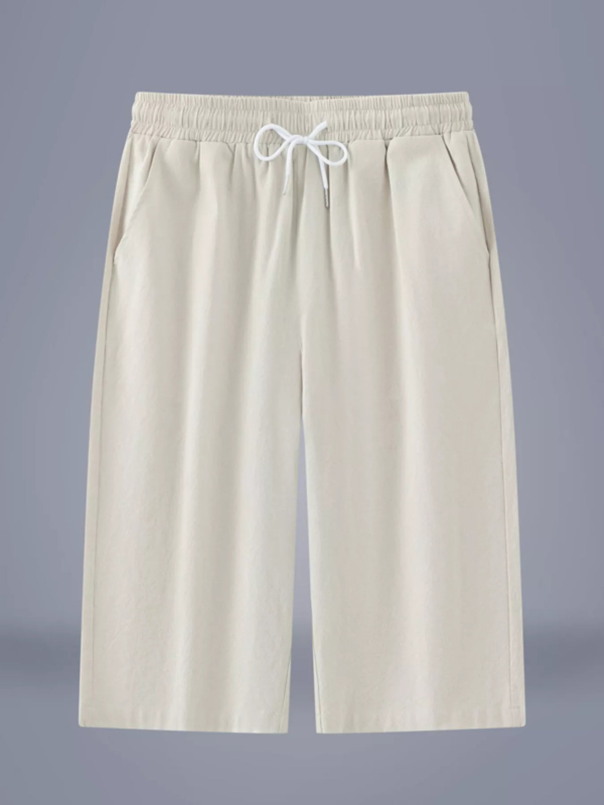Men's Plus Size Casual Cropped Drawstring Pants in Ivory