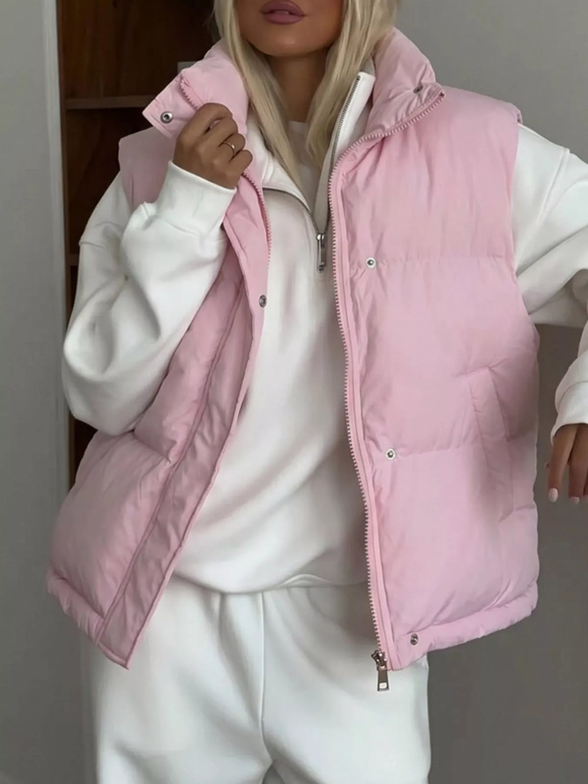 Snap-Button Placket Quilted Puffer Vest Coat, view 2