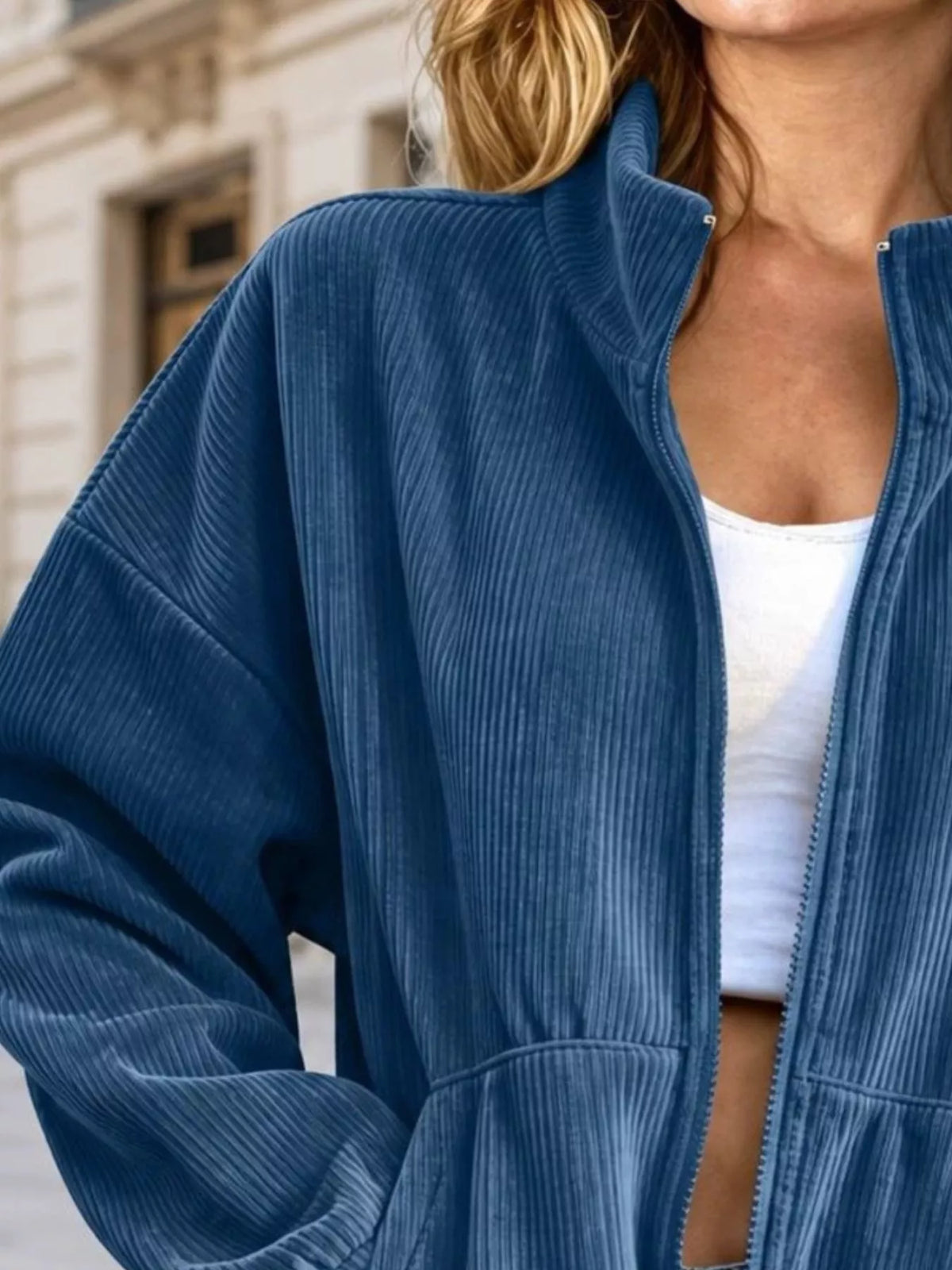 Corduroy Zip-Up Dropped Shoulder Jacket, view 11