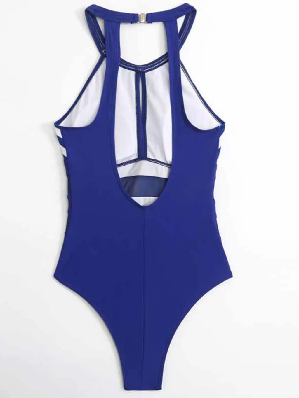 Mesh Detail Backless Striped One-Piece Swimsuit - Lilixa.store