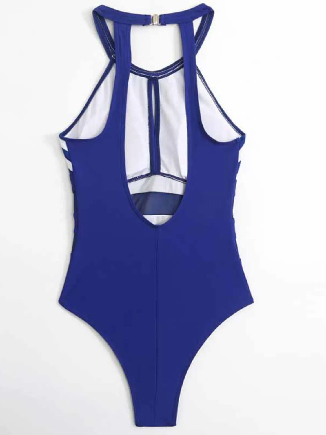 Mesh Detail Backless Striped One-Piece Swimsuit - Lilixa.store