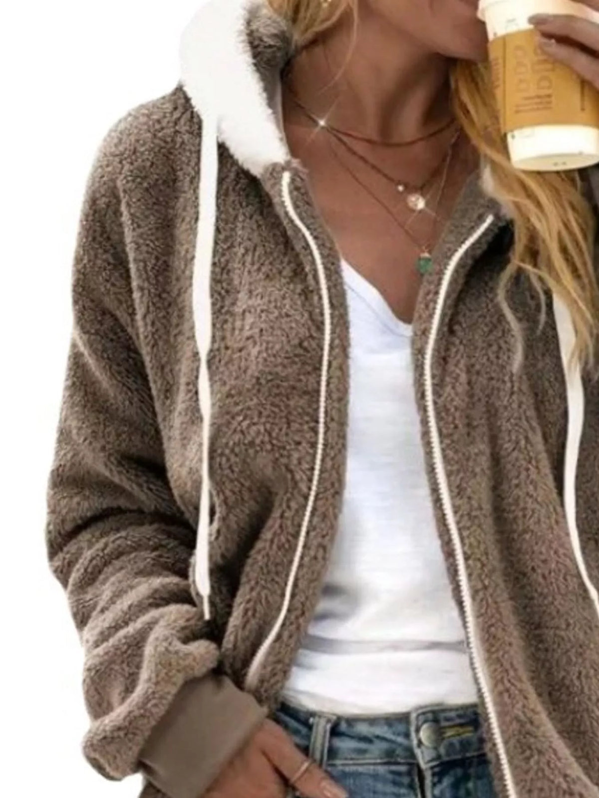 Full Size Cozy Fleece Zip-Up Hooded Jacket Plus Size - Lilixa.store