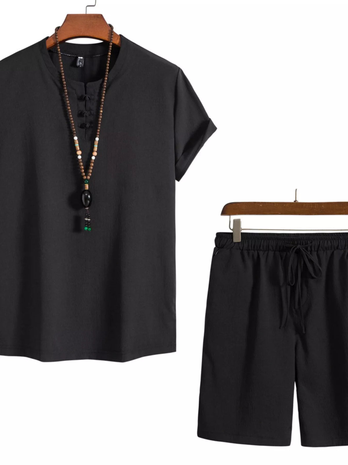 Men's Plus Size Mandarin Collar Short Sleeve Shirt and Shorts Set - Lilixa.store