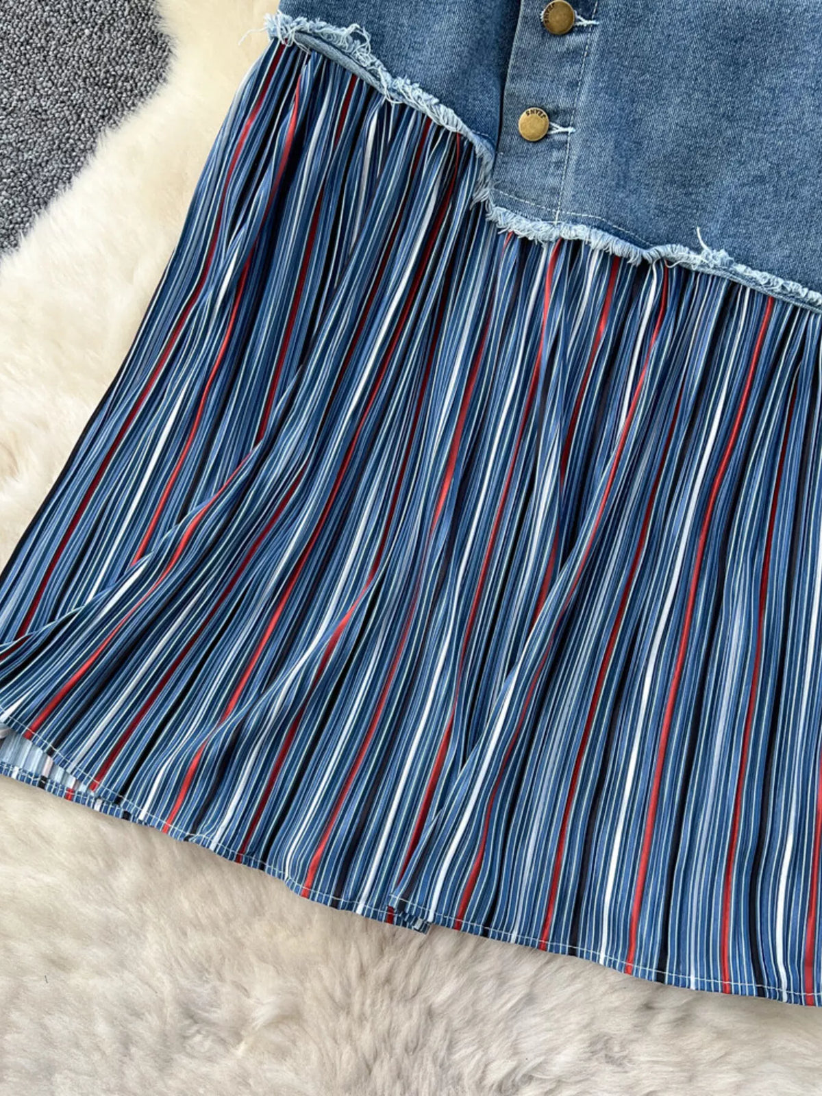 Full Size Striped Patchwork Denim Skirt Plus Size - Lilixa.store
