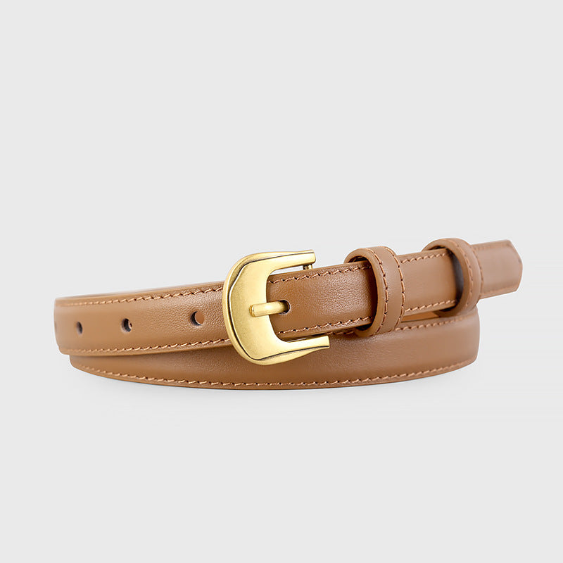 Leather Belt with Golden Buckle in Caramel