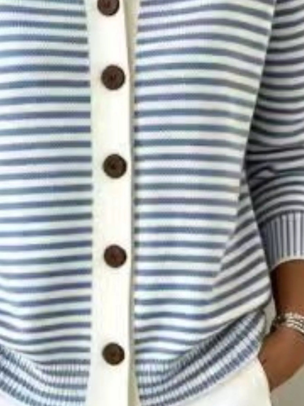 Full Size Striped Button-Down Knit Cardigan Plus Size - Lilixa.store