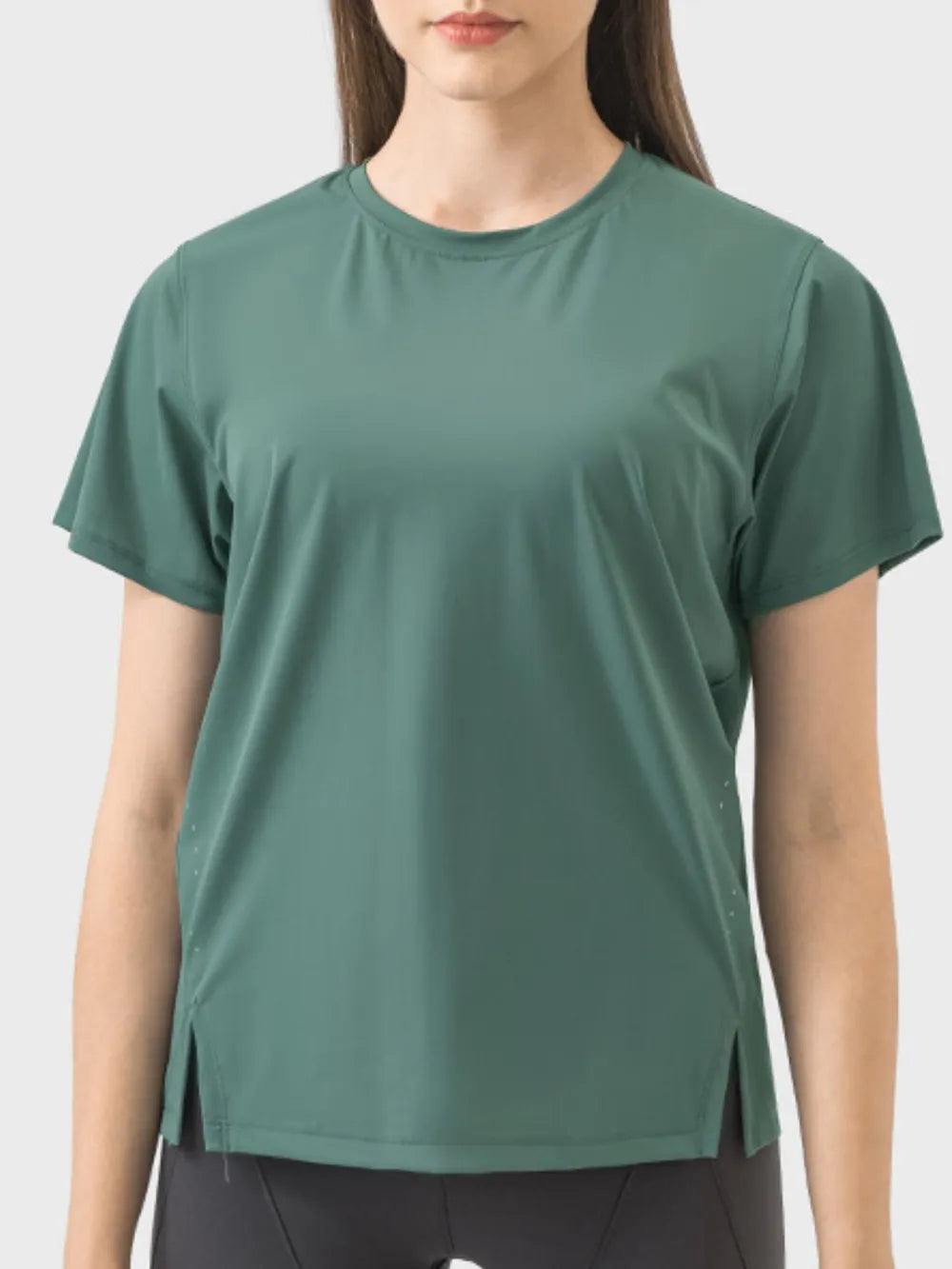 Millennia Slit Round Neck Short Sleeve Active T-Shirt - Lilixa.store