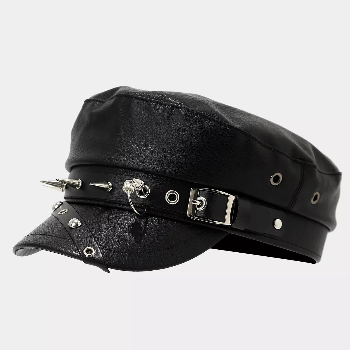 Studded Embellished Faux Leather Hat - Lilixa.store