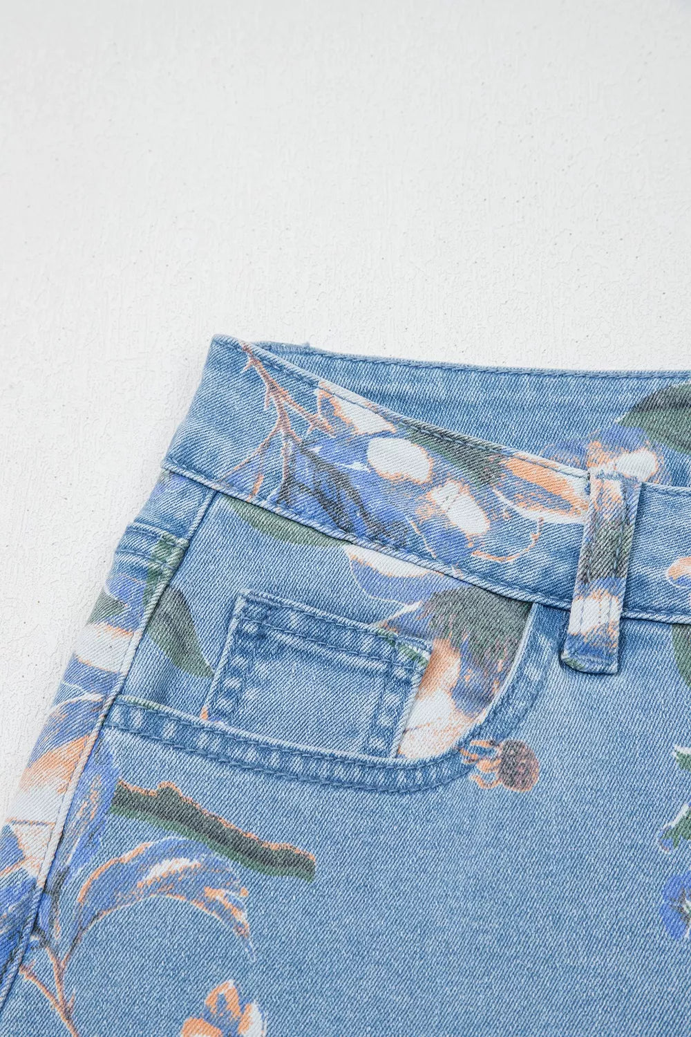 Floral Print Wide-Leg Jeans - Lilixa.store