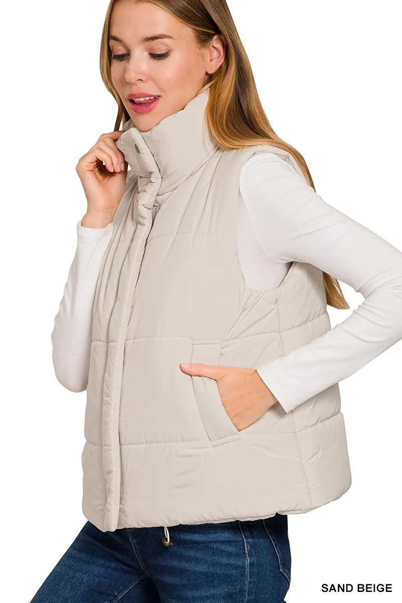 Zenana High Neck Zip-Up Vest Coat - Lilixa.store